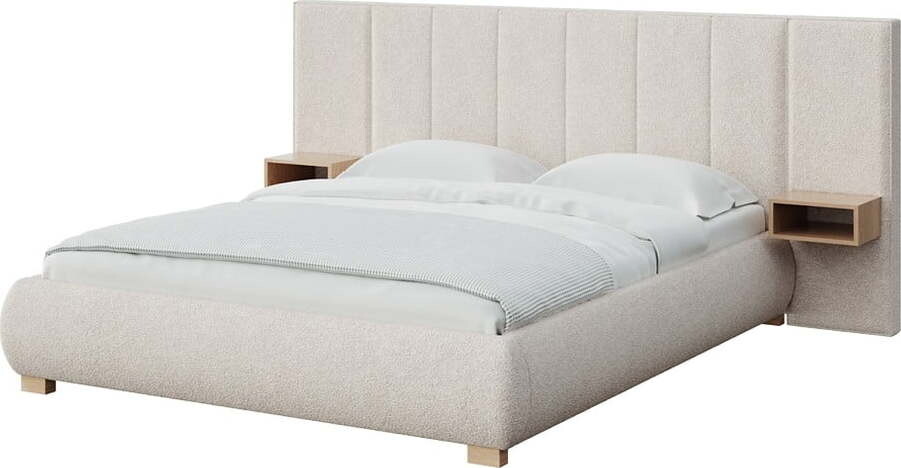 Krémová čalouněná dvoulůžková postel s roštem 140x200 cm Fioro – MESONICA