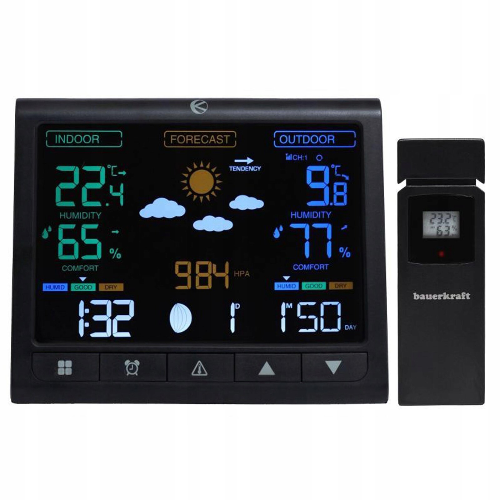 Bezdrátová podsvícená meteorologická stanice s venkovním senzorem