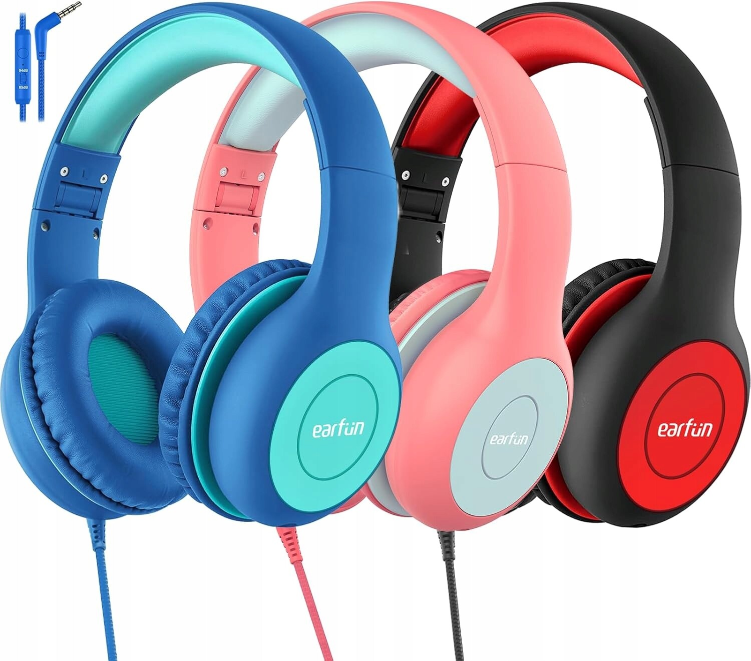 EarFun Sada 3 dětských sluchátek s kabelem, omezovač hlasitosti 85 dB