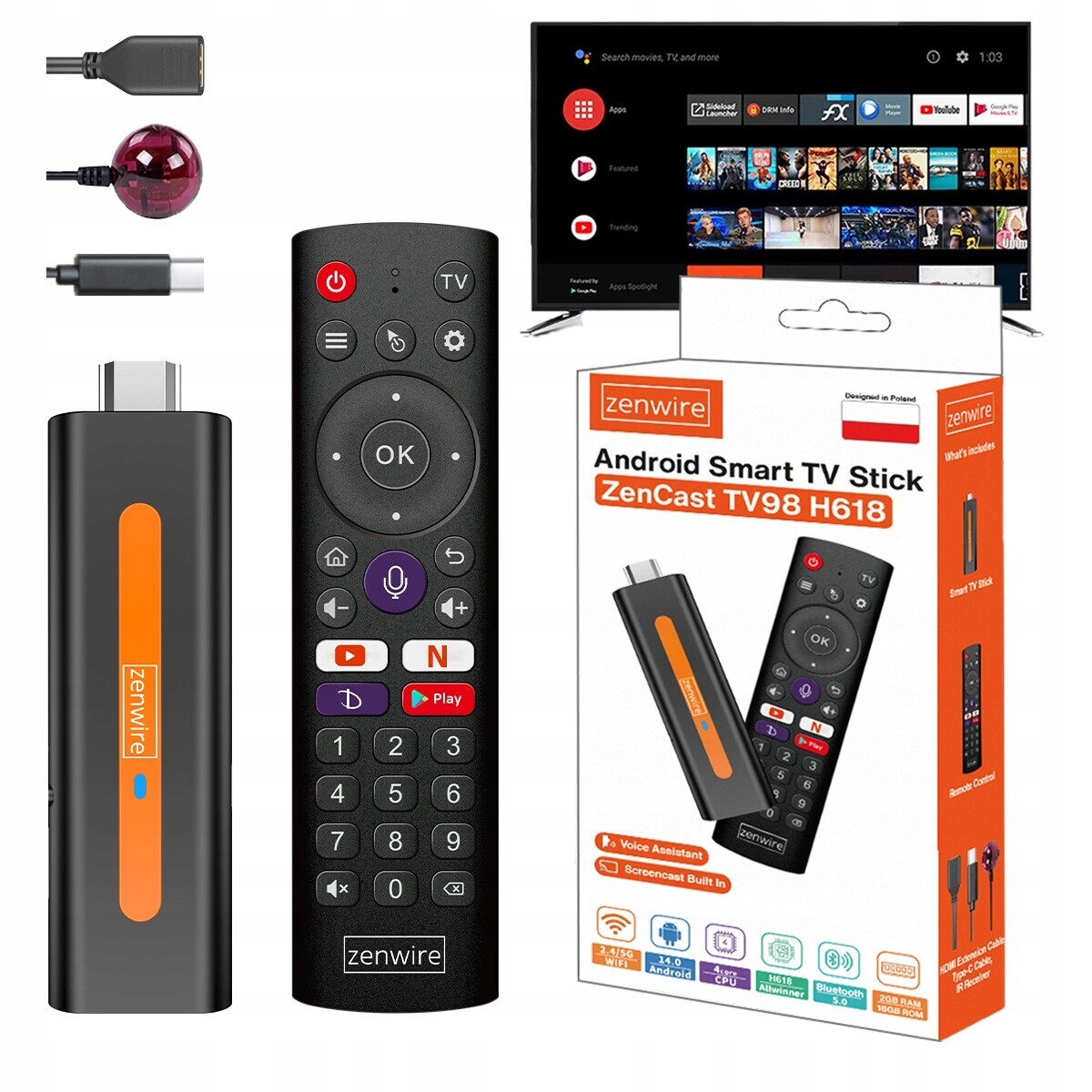 Přehrávač Multimediální nástavec Android 14 Smart Tv Stick Box WiFi 2/16