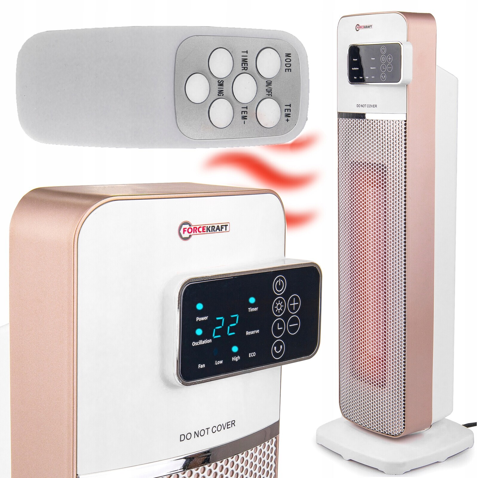 Termoventilátor Farelka Elektrický Ohřívač 2200 W Ovládaný Na Dálku Dálkové Ovládání