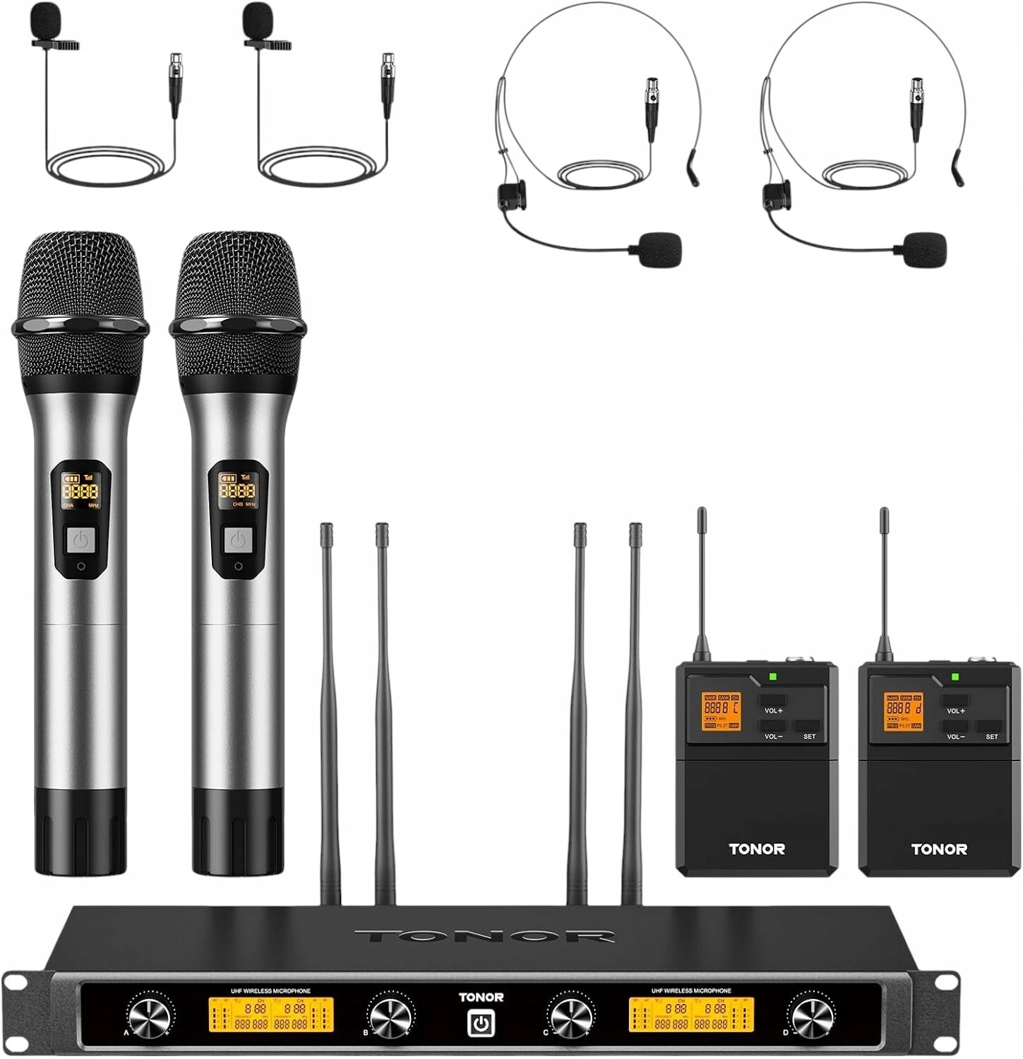 Tonor TW842 Systém bezdrátových mikrofonů Přijímač Vysílač Bodypack