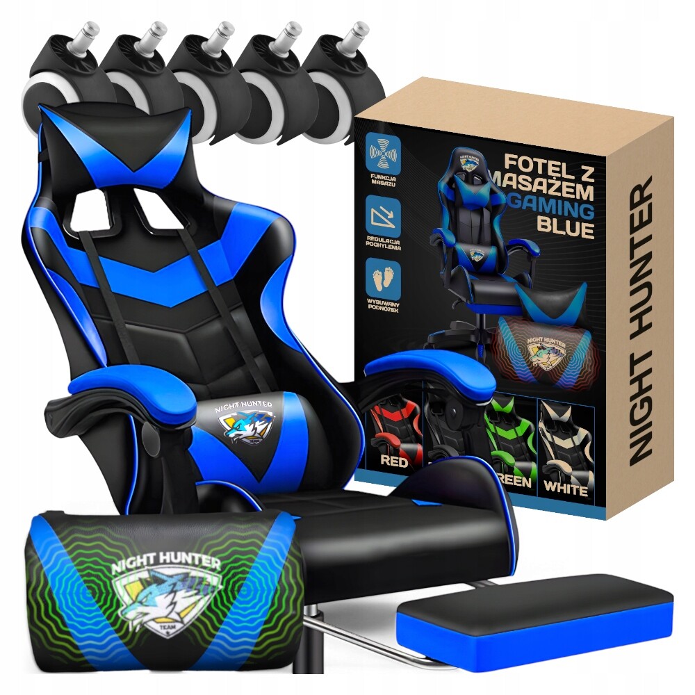Herní křeslo s Masáží zad Počítačové Otočné pro hráče opěrka nohou!