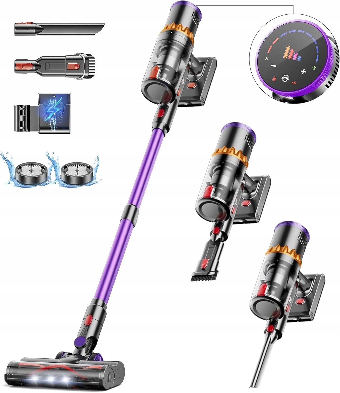 Bezdrátový vysavač s Led displejem s automatickým režimem a kartáčem