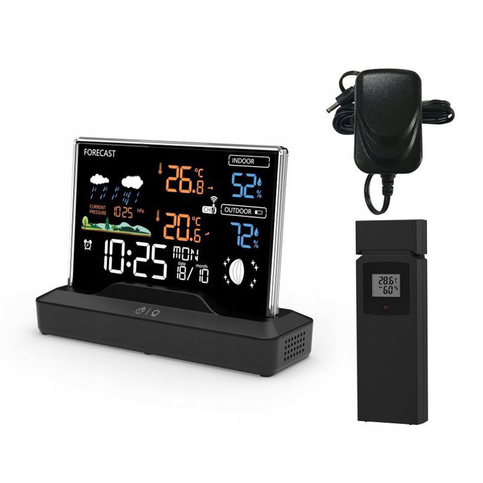 Podsvícená meteorologická stanice LCD displej Bezdrátová se senzorem