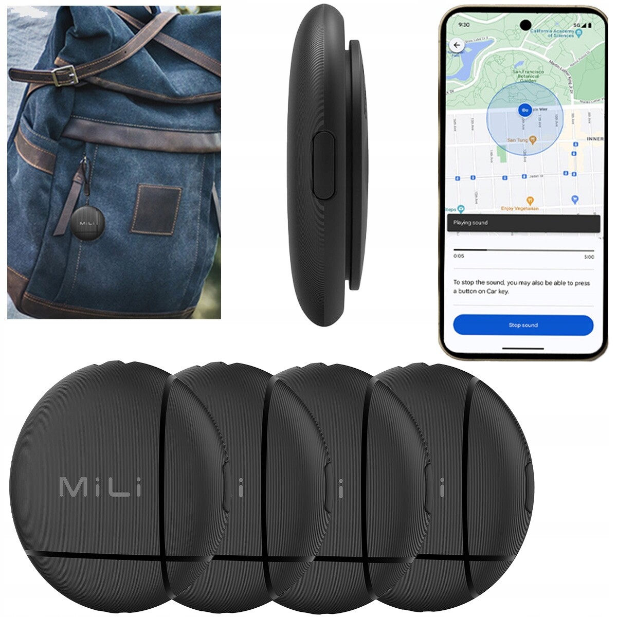 4x Gps lokátor LiTag MiLi Android pro batoh na klíče a zavazadla na kolo a obojek