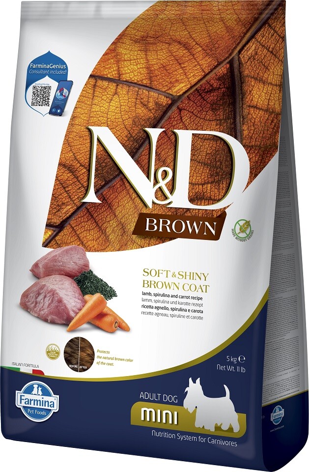 Farmina N&d Brown Dog Adult Mini Lamb, Spirulina, Carrot krmivo pro psa 5 kg