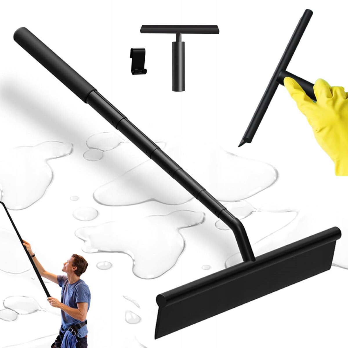 Stěrka Na Vodu Ze Skel Do Oken Kabin Zrcadel S Háčkem, Černá