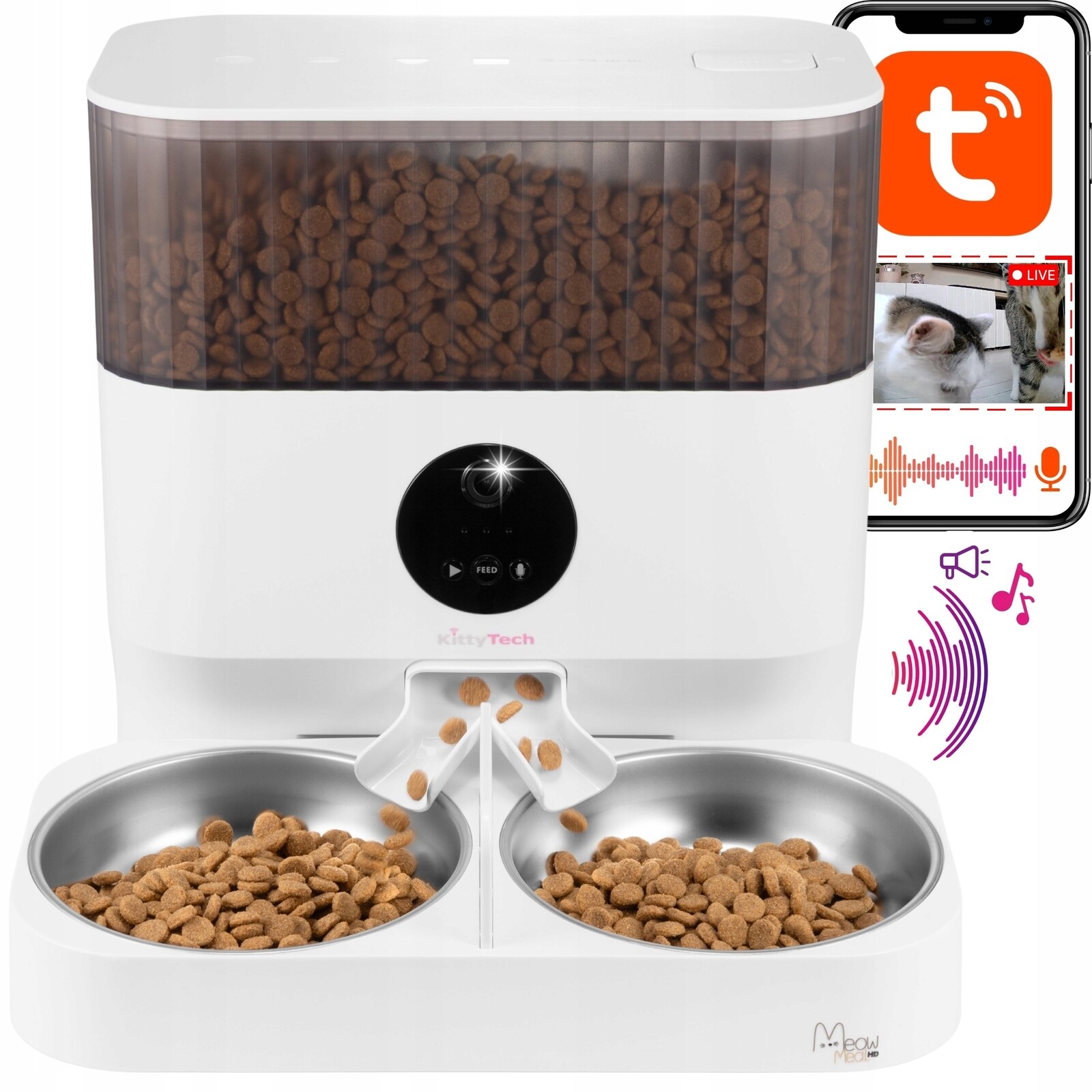 Automatické dvojité krmítko s WiFi kamerou Tuya MeowMealHD KittyTech