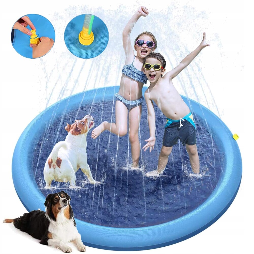 Bazén Pro Psa Se Sprškou, Skládací, Modrý, Vyztužený, Pvc, 150 CM