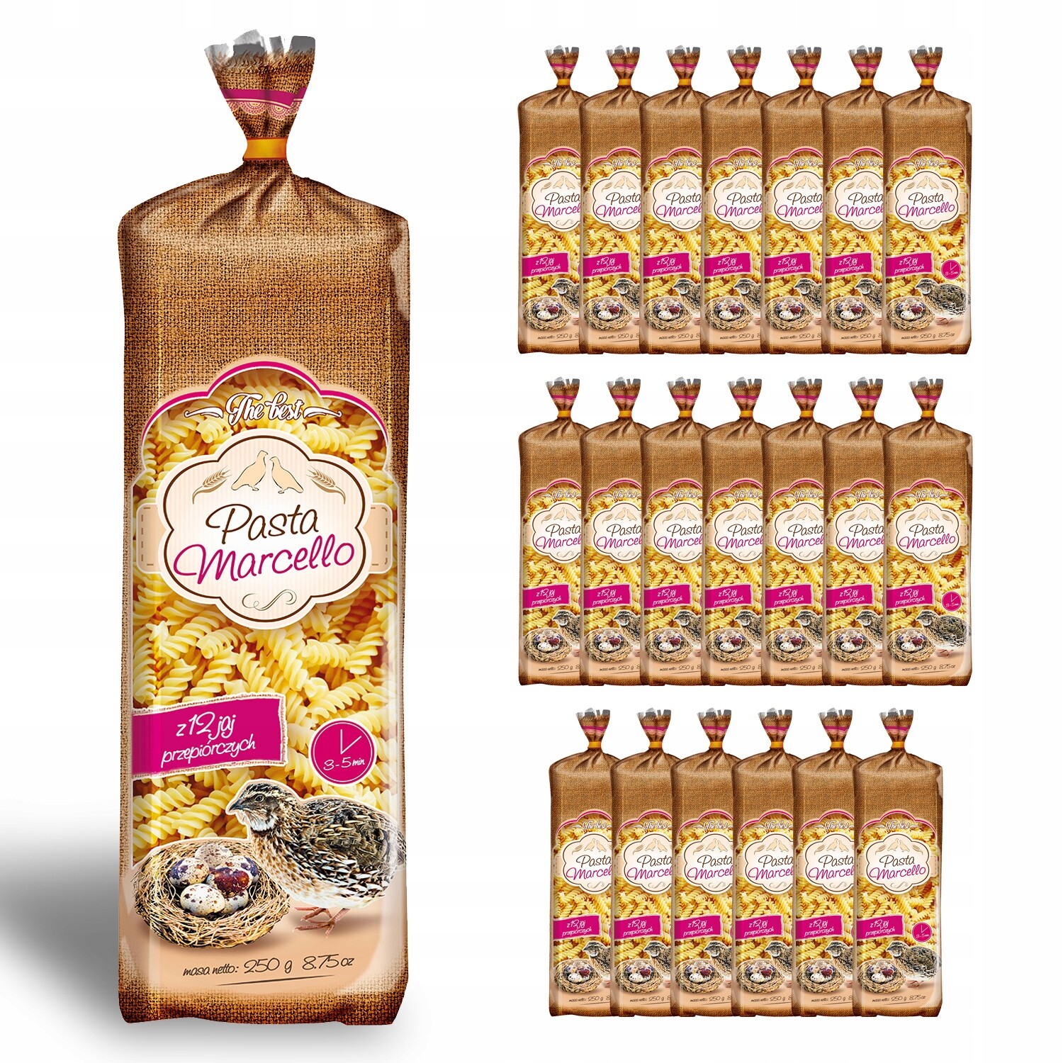 Těstoviny vřeteno křepelčí 12 vajec Marcello 250 g (20 ks)