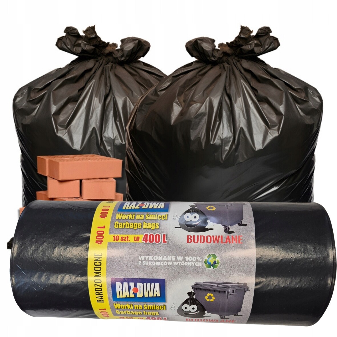 Sáčky na odpadky Stavební odpadky 400L 20ks Silné Velmi velké Dvoubalení