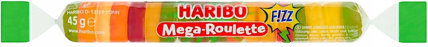 Haribo Mega-Roulette Fizz Kyselé Želé Bonbony Ovocné 45 g x 40 ks