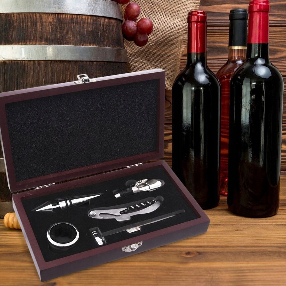 Sada Příslušenství K Vínu 5 Kusů V Dřevěné Krabičce S Dárek