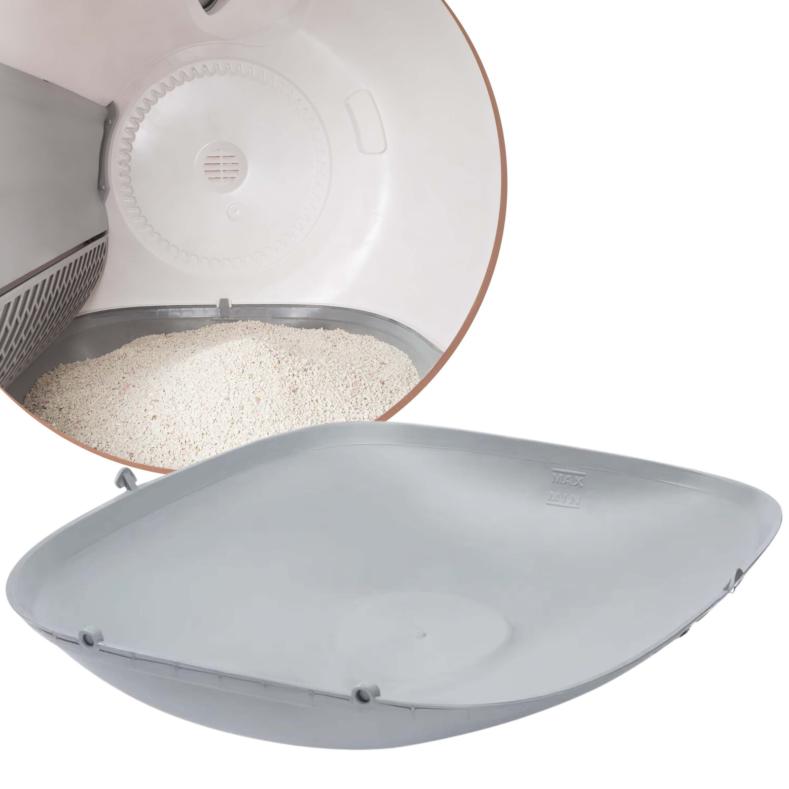 Spodní část automatické vany SilentPurr PurrLux, příslušenství KittyTech