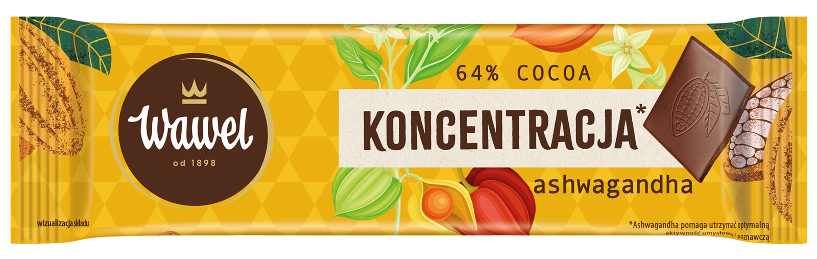 Sada Wawel Čokolády 64 % Kakao Ashwagandha 32 kusů 20 g