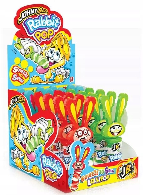 Sada JohnyBee Lízátko s jahodovou příchutí Kudrnatý králík Zajíc 23g 16 ks