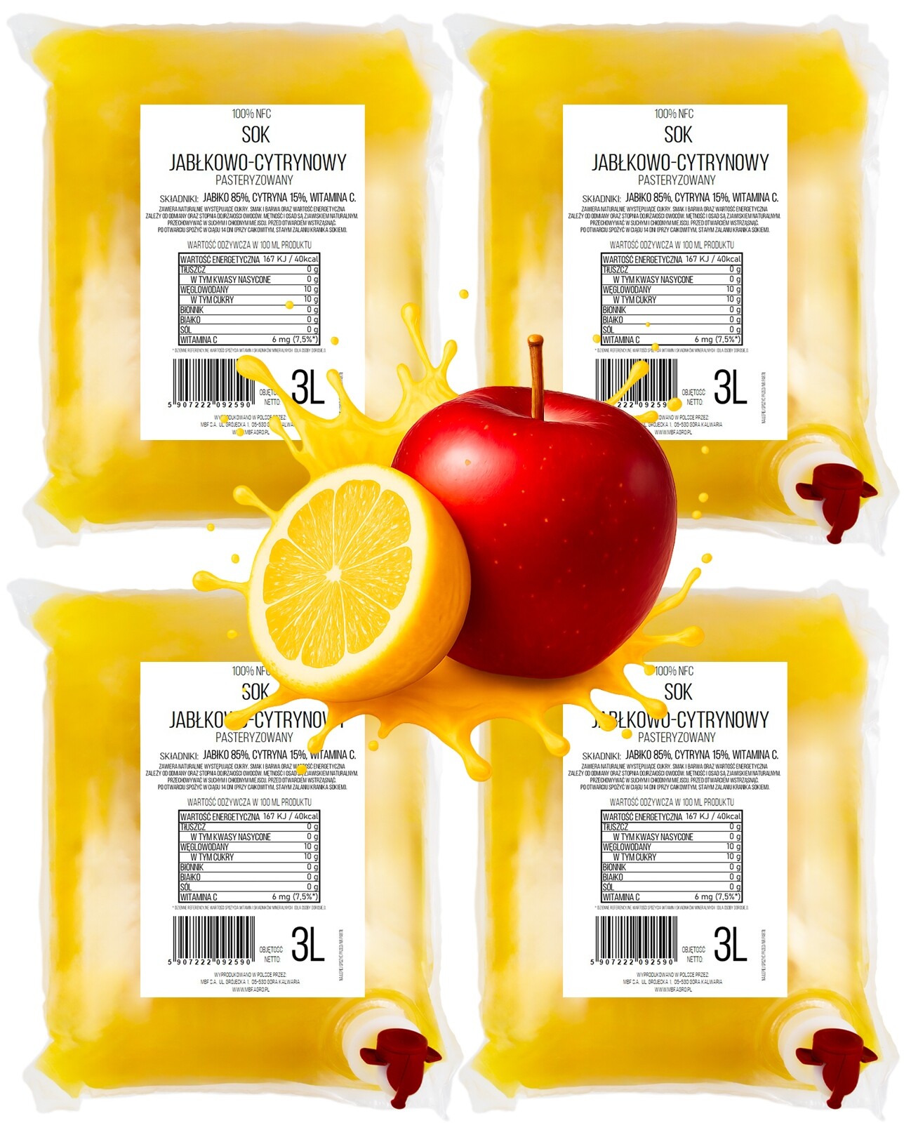 Jablečno-citronový džus 3L Nfc Pure Press Jablko 85% Citron 15% 4x3L