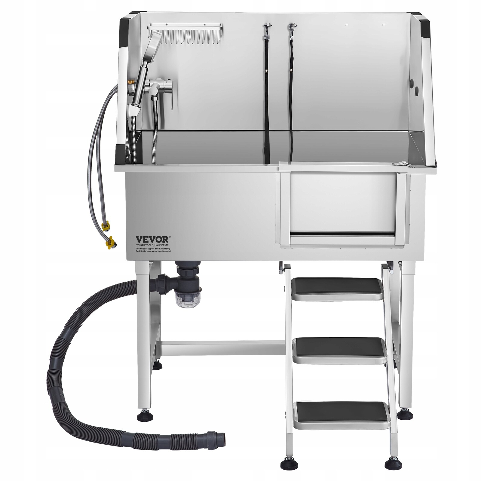 Vevor Wanna Dla Zwierząt 96,1x62x122CM Z Kranem Schodowym I Prysznicem