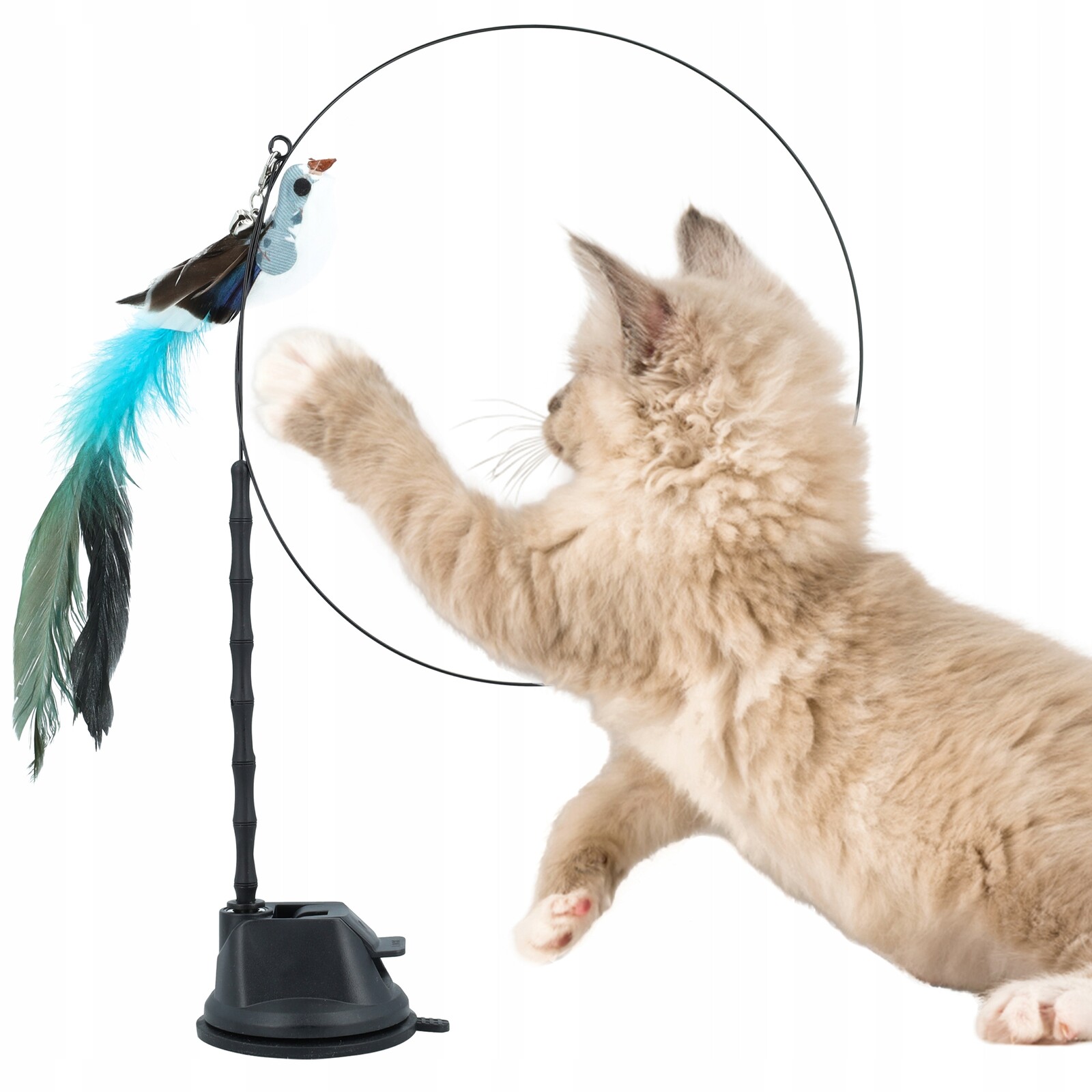2 x Rybářský Prut Pro Kočky Interaktivní Hračka Ptáček Zvoneček Přísavka
