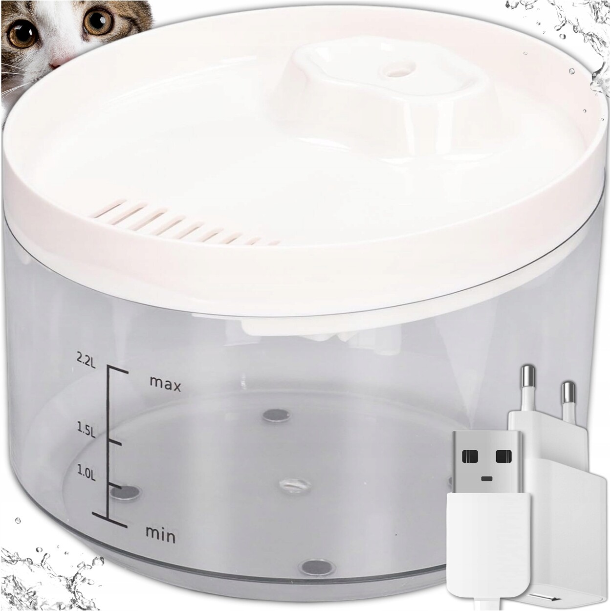 2 x Napáječka Pro Kočky Psa Fontána Napáječka Automatická Miska Tichý Filtr 2,