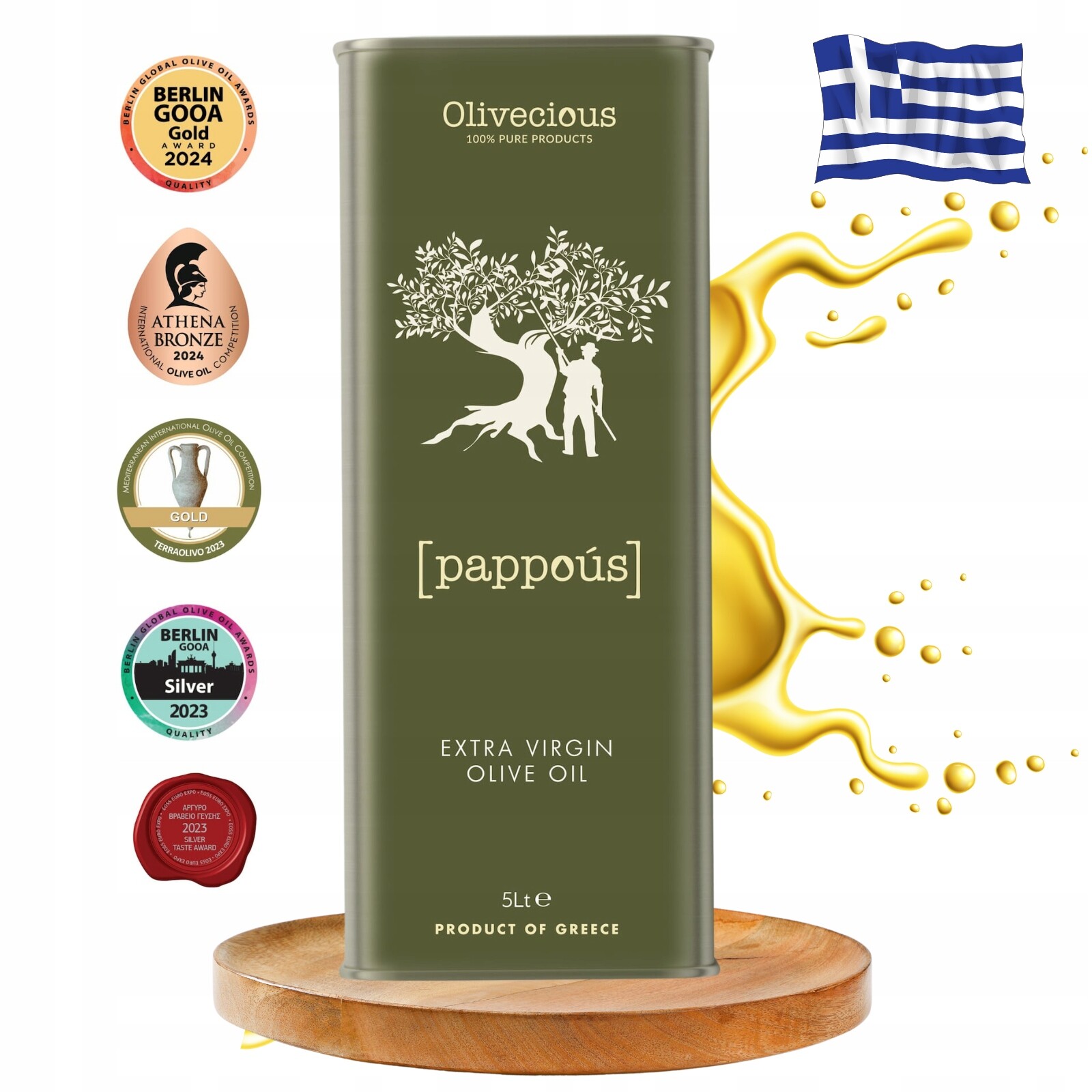 Extra panenský olivový olej Olivcious 5 l kyselost 0,18% Peloponés