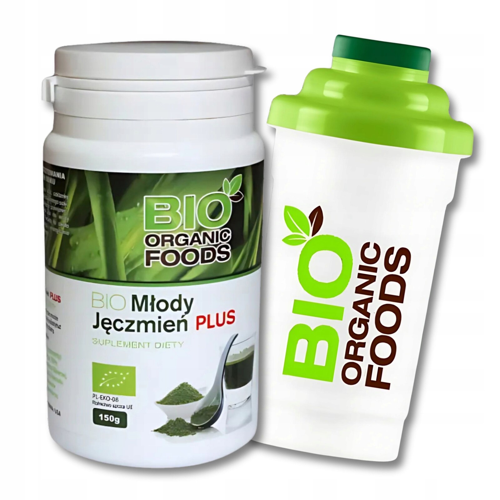 Mladý ječmen Bio Plus prášek s přísadami Bio Organic Foods 150 g shaker