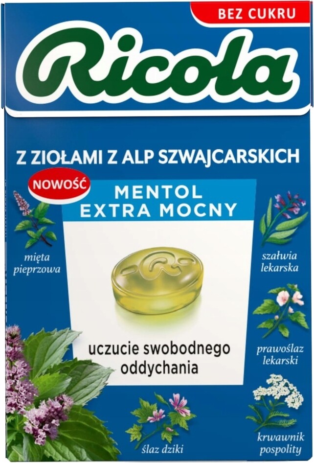 Sada Ricola Švýcarské Bonbóny Mentol Bez cukru 20 Kusů 27.5 g