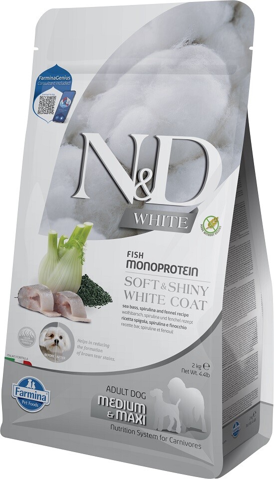 Farmina N&d White Dog Adult Medium Maxi Mořský vlk, spirulina, fenykl 2 kg