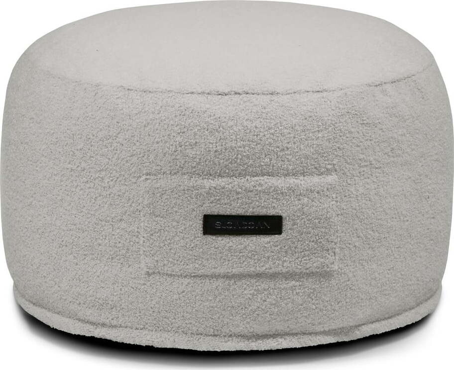 Světle šedý taburet z textilie bouclé Om 60 – SLOWDOWN