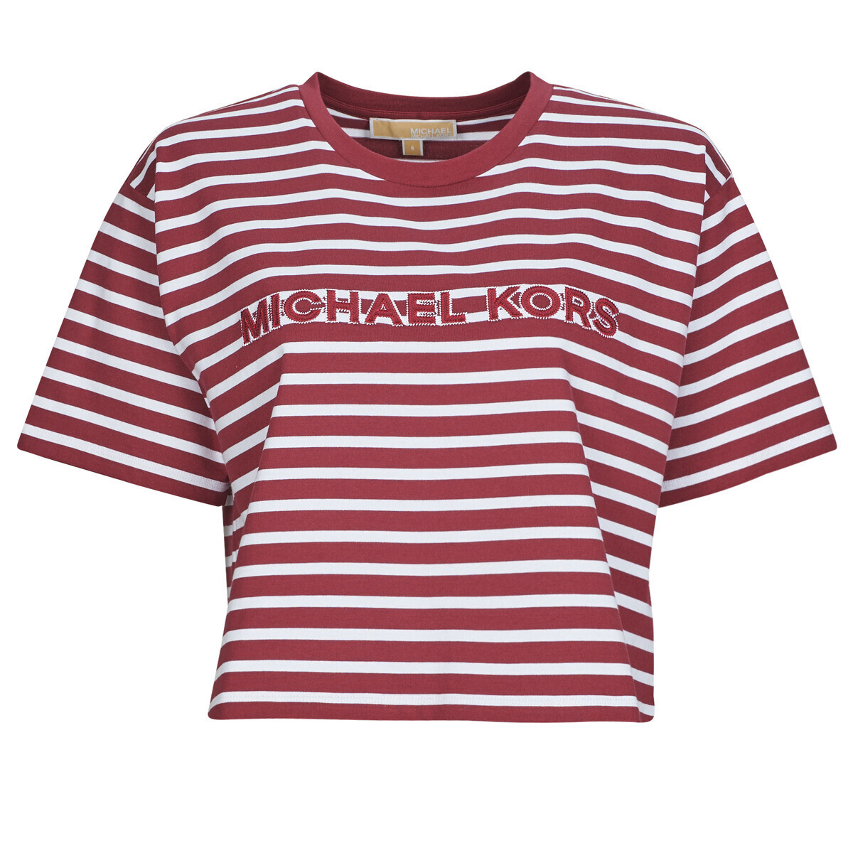 MICHAEL Michael Kors  YD STRIPED CROP LOGO TEE  Bordó