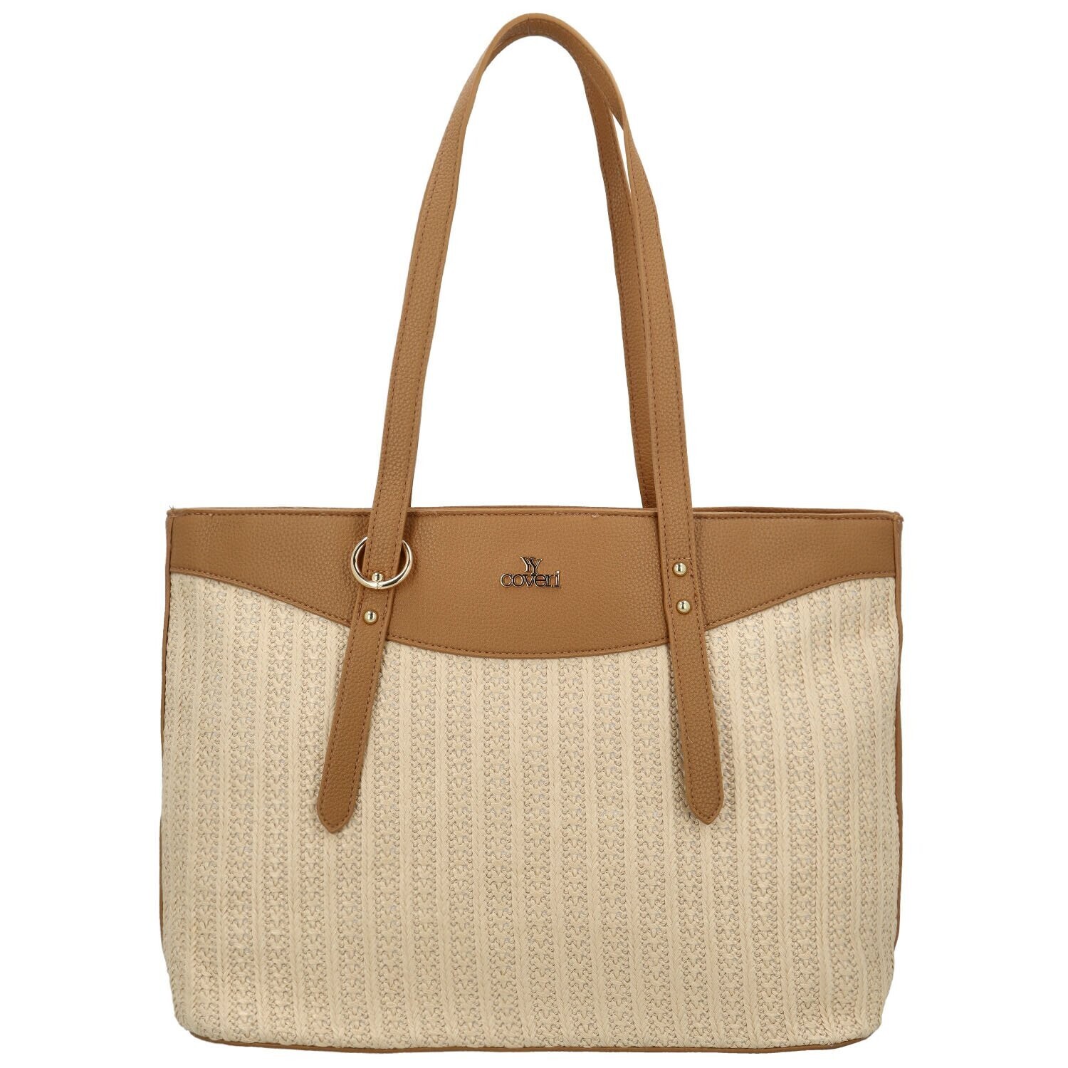 Módní dámská koženková kabelka na rameno Eftimia, krémová-hnědá