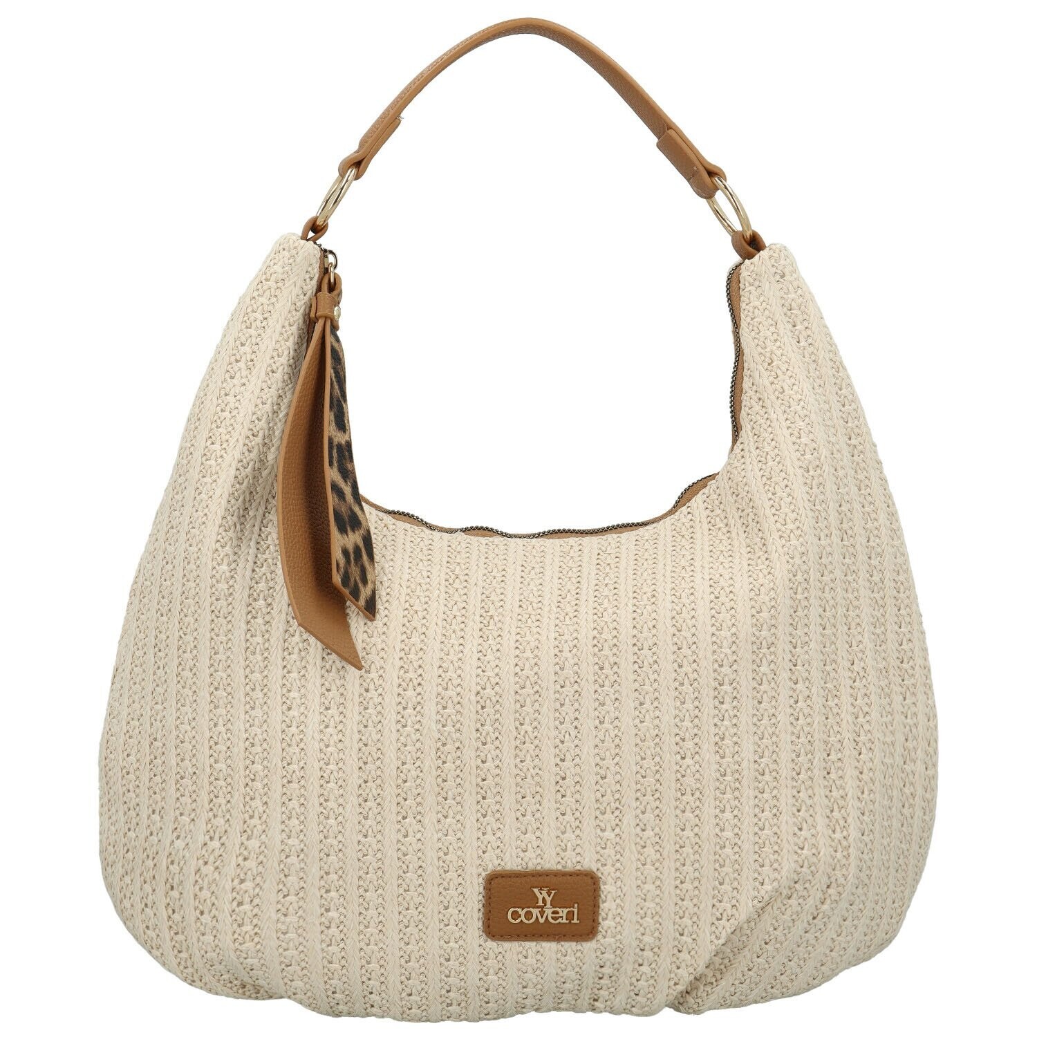 Módní dámská koženková kabelka na rameno Doris, krémová-hnědá