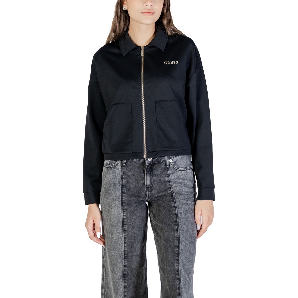 Guess  CARLA CROP ZIP JACKET V5YL08 KCX42  Černá