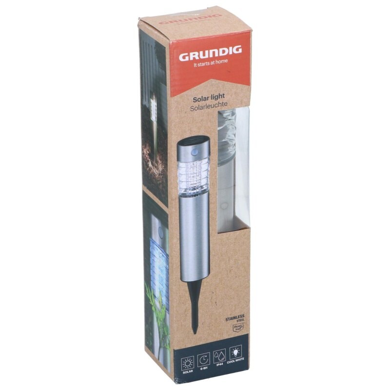 GRUNDIG Solární LED svítidlo zahradní s pohybovým senzorem 39 cm nerez ED-226127