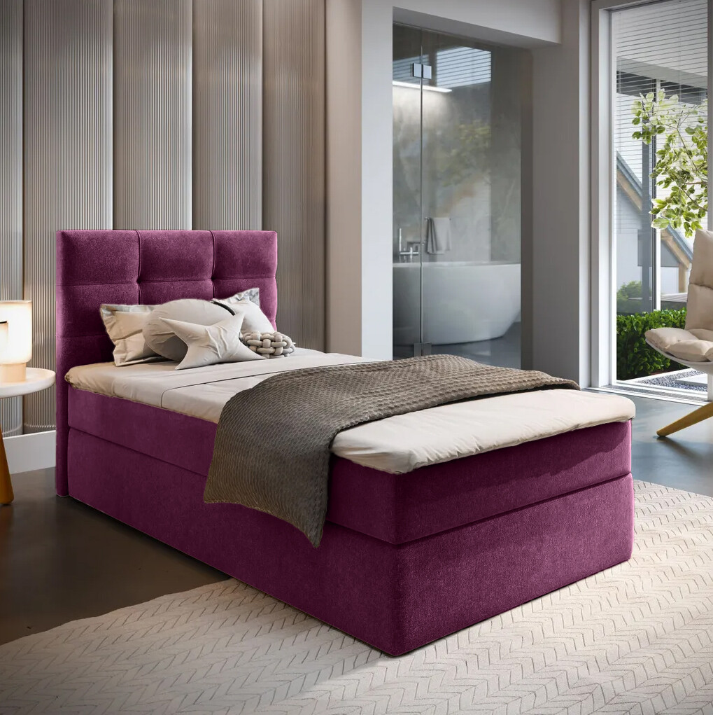 Čalouněná postel boxspring GLORIEN 90x200 cm purpurová Matrace: Matrace Bonell pružinová