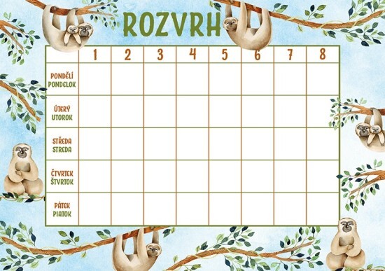 Baloušek Rozvrh hodin - Lenochodi - BR059