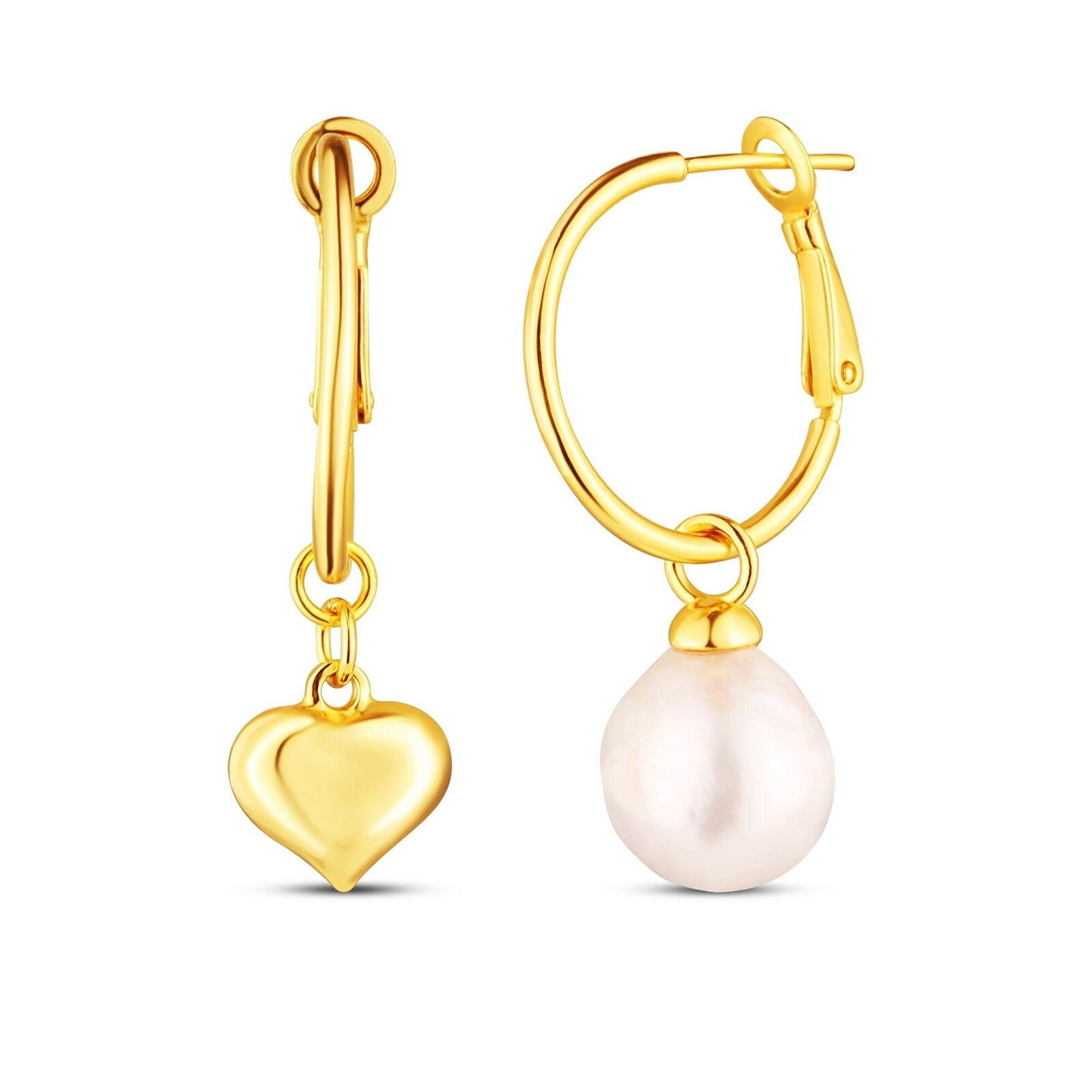 JwL Luxury Pearls Romantické asymetrické náušnice se srdcem a sladkovodní perlou 2v1 JL0854