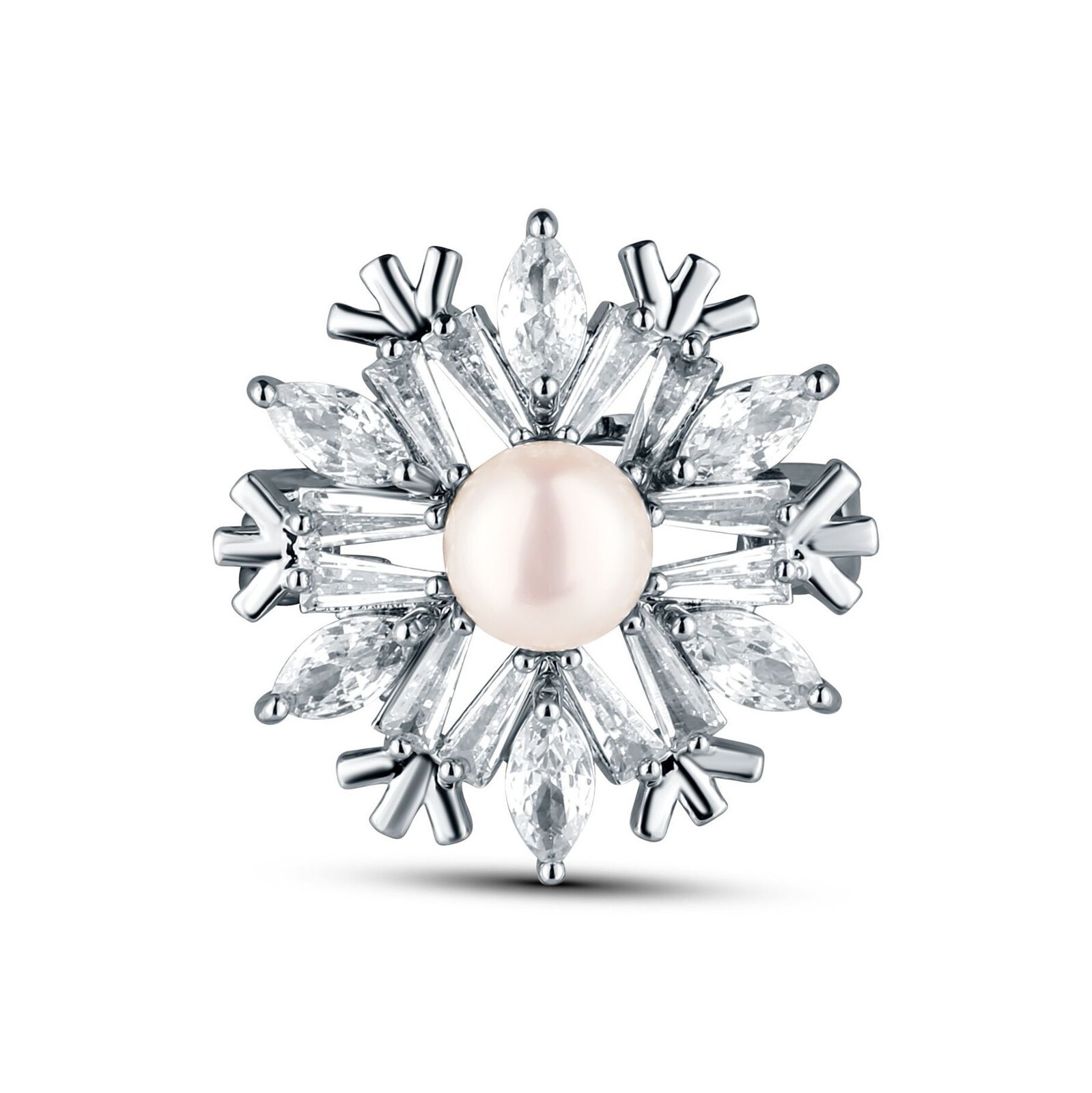 JwL Luxury Pearls Okouzlující brož ve tvaru sněhové vločky s perlou JL0874