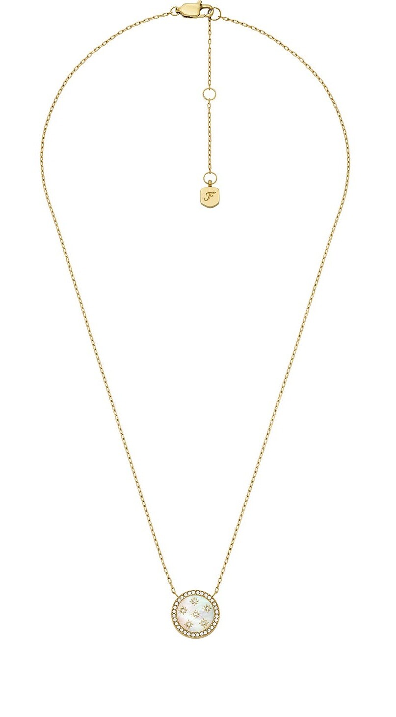 Fossil Překrásný pozlacený náhrdelník s perletí a krystaly JF04865710