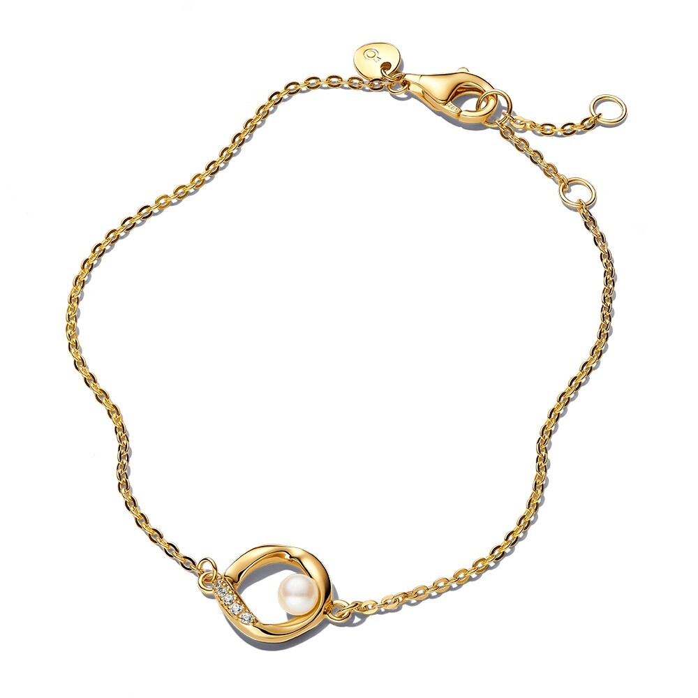 Pandora Pozlacený náramek s perlou a zirkony Essence Shine 563830C01 18 cm