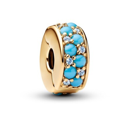 Pandora Pozlacený klip Azurová modř Shine Moments 292334C04