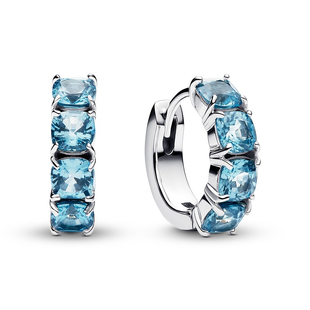 Pandora Kruhové stříbrné náušnice s modrými krystaly Timeless 293851C01