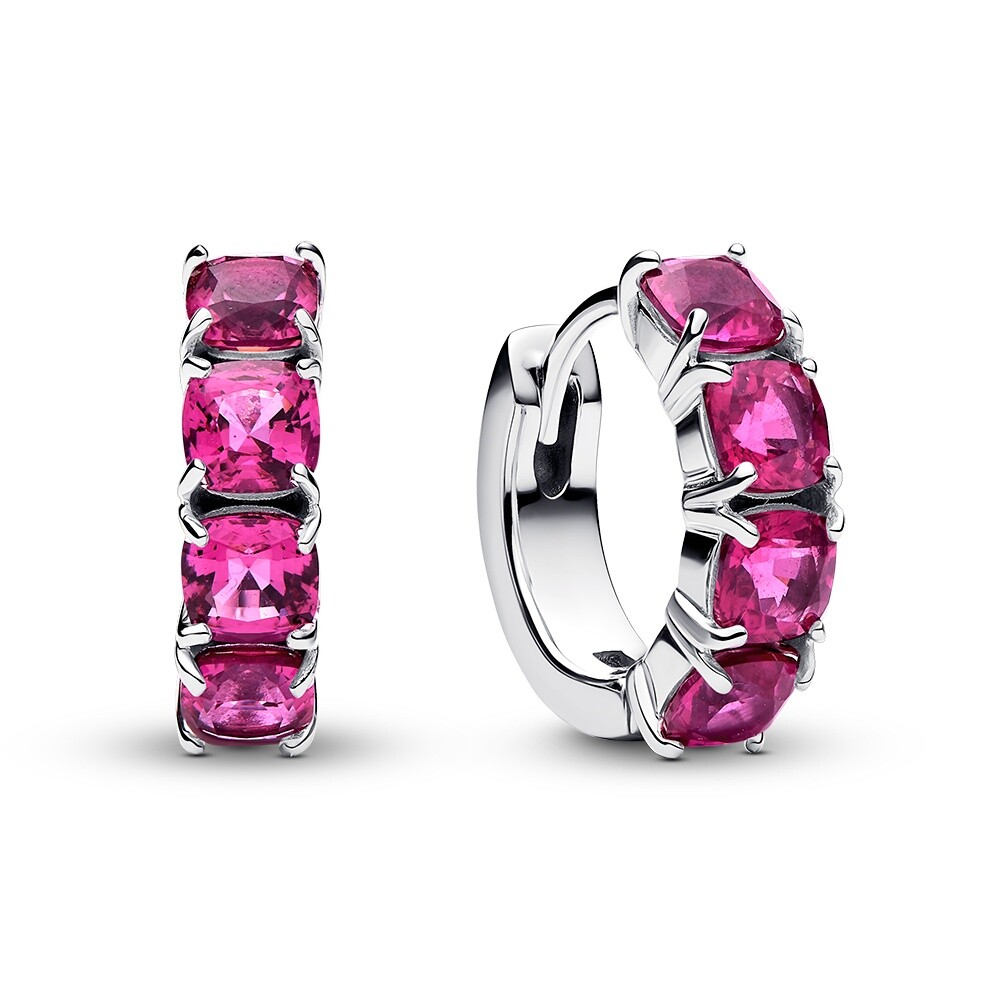 Pandora Kruhové stříbrné náušnice s růžovými krystaly Timeless 293851C01