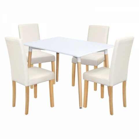 Jídelní set stůl ONE 120x80 bílý + 4 židle PRIMA bílá světlé nohy Idea
