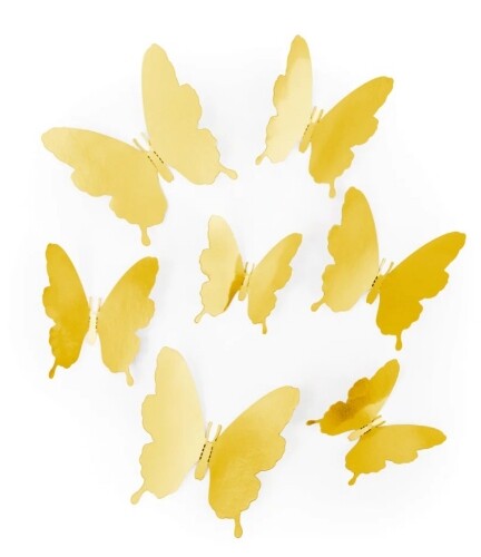 3D samolepky na zeď – zlatí motýli, 12 ks