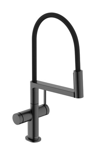 Dřezová baterie Hansgrohe Talis Select M54 PowderSpray s otočným ramínkem, 2 proudy kartáčovaný černý chrom 72813340