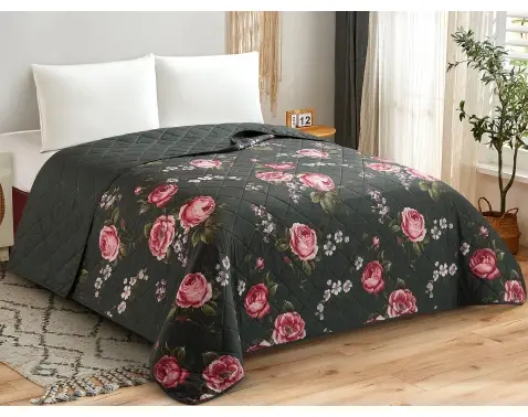 Přehoz postele Rommy 220x240 cm, květinový antracitový