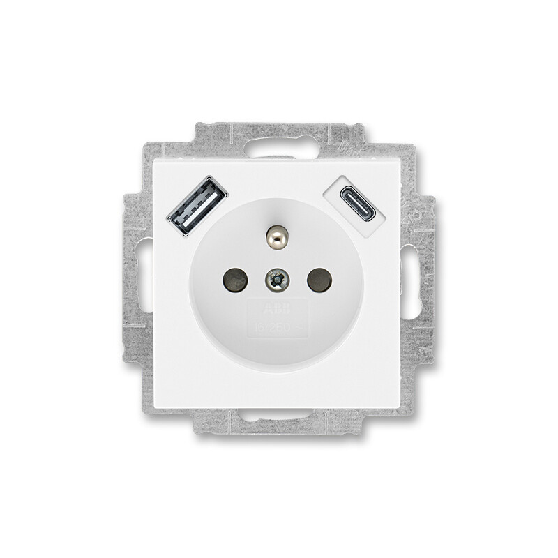 ABB Levit zásuvka bílá/bílá s USB nabíjením 5569H-A32357 03 s clonkami 2CHH693257A4003