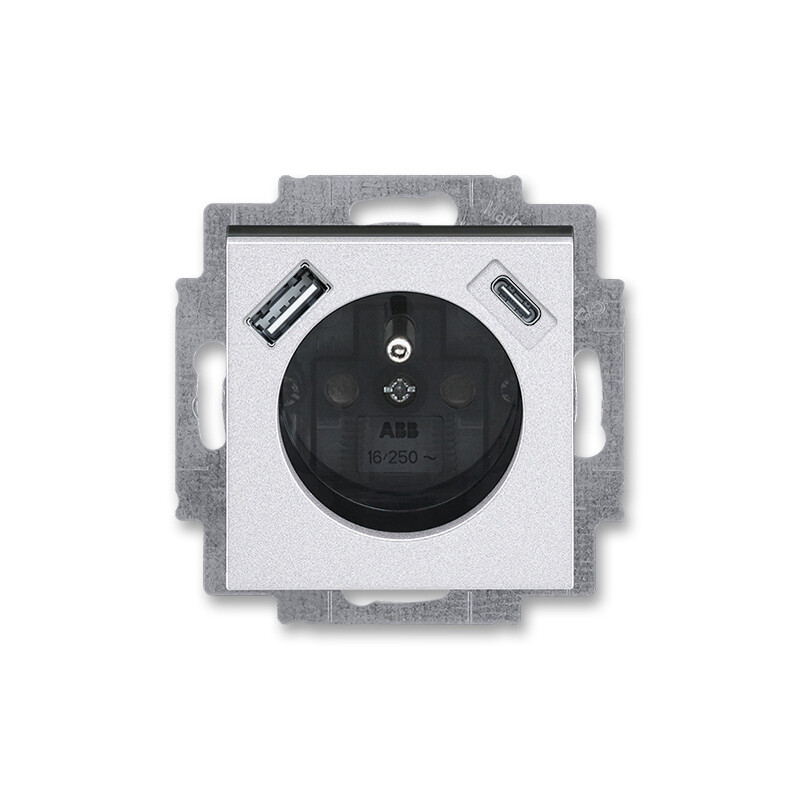 Zásuvka 230 V s USB jednonásobná ABB Levit titanová, kouřová černá